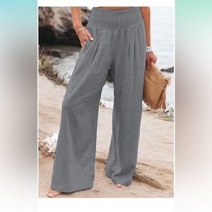 Womens grey linen palazzo pants